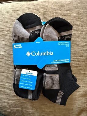 NEW Columbia Black and Gray Athletic No-Show Socks (6 Pairs)
